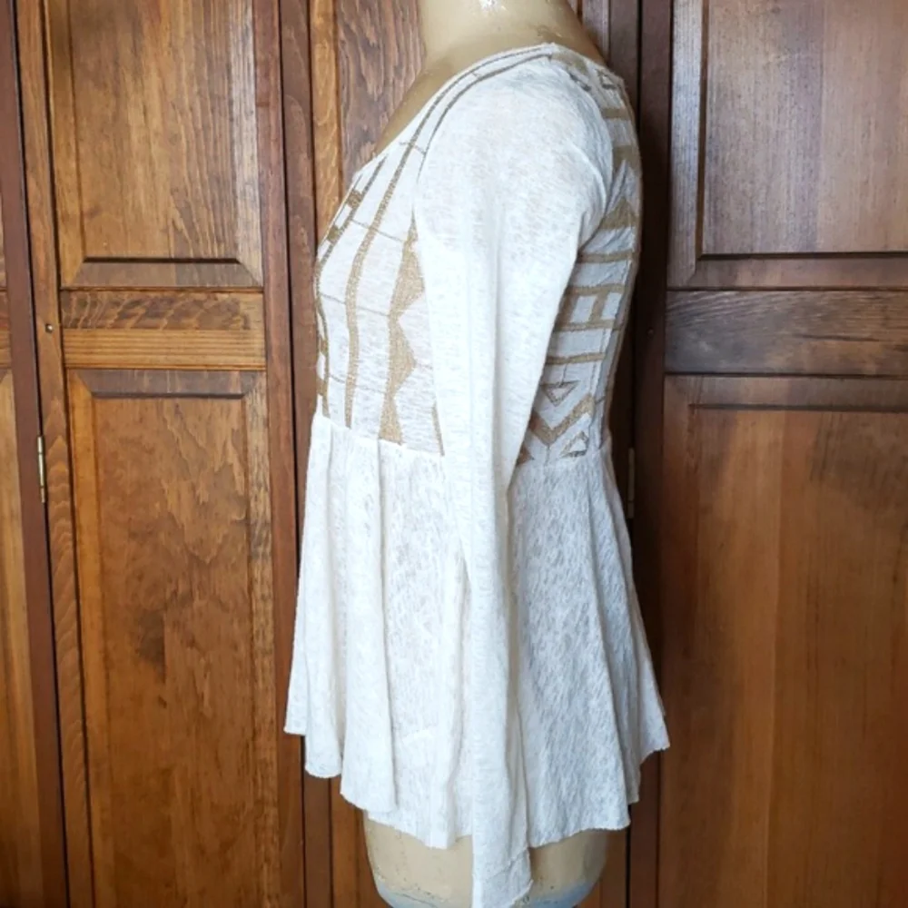 Free People Tribal Embroidered Knit Top Sz XS